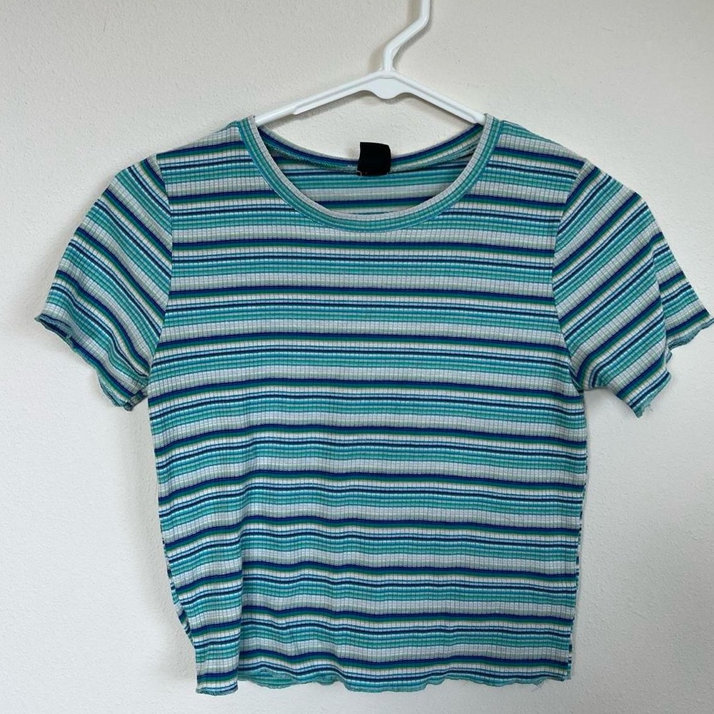 Blue and Green Striped Ribbed Baby Tee